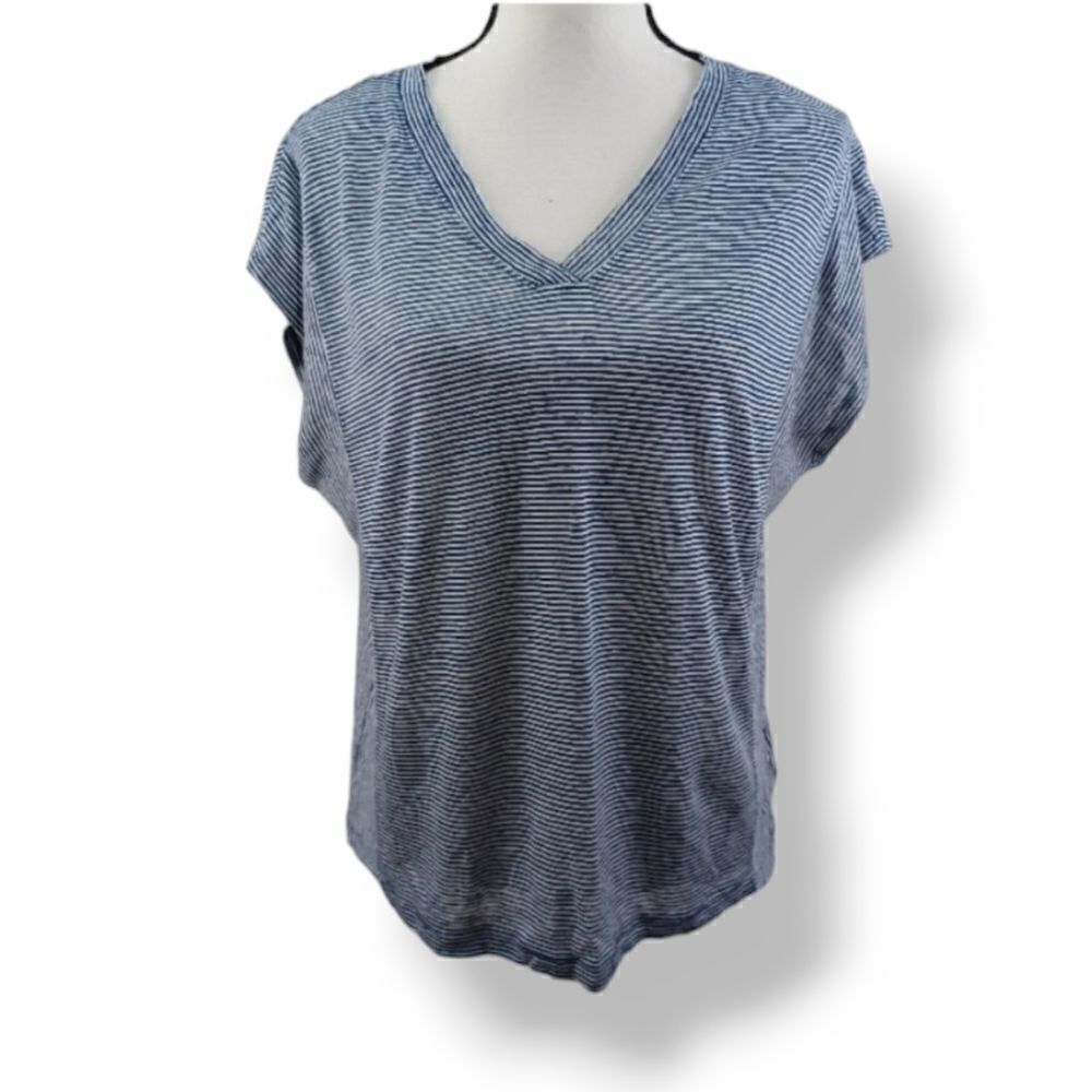 Christian Siriano 100% Linen Striped Oversized Top in Navy Blue Size XL - Picture 9 of 12